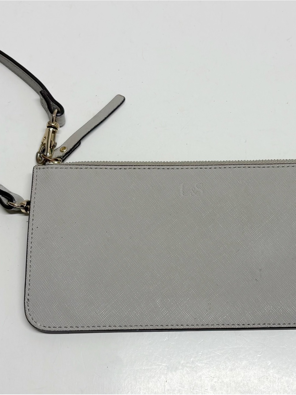 Lo & Sons Light Gray Saffiano Wristlet Clutch with Gold Hardware